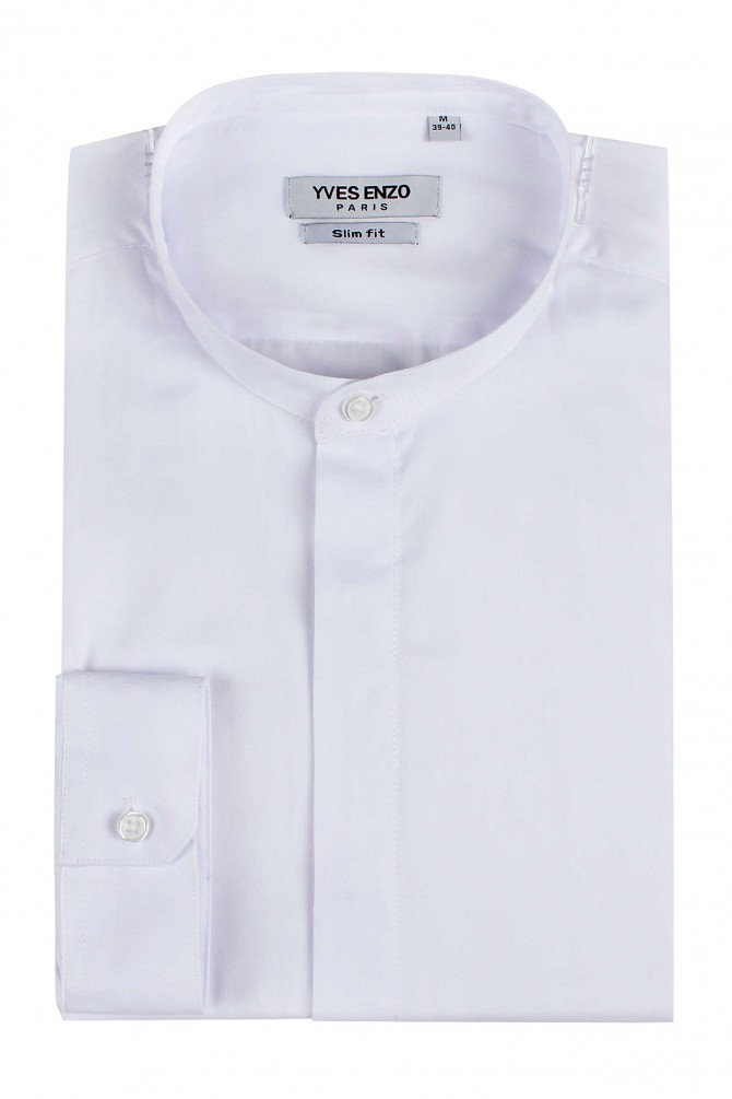 Chemise blanche col mao slim fit