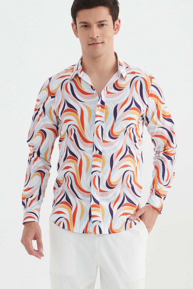 Chemise "PREMIUM" stretch à motifs coupe ajustée