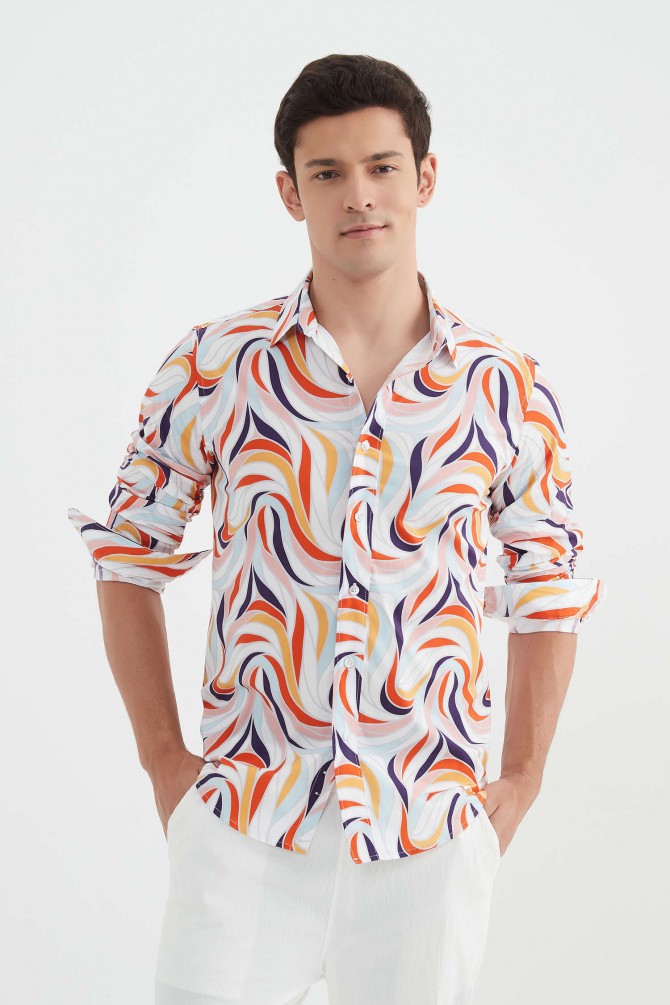 Chemise "PREMIUM" stretch à motifs coupe ajustée