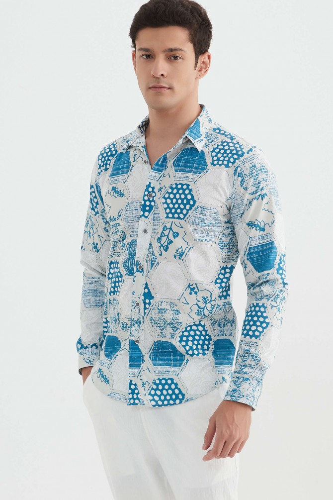 Chemise "PREMIUM" stretch à motifs coupe ajustée