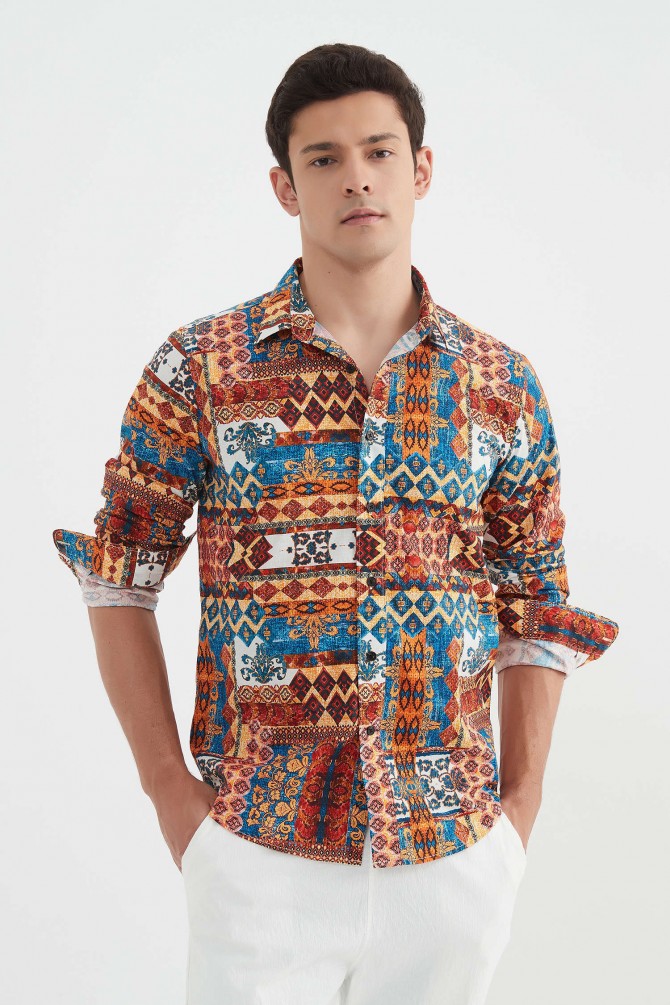 Chemise "PREMIUM" stretch à motifs coupe ajustée