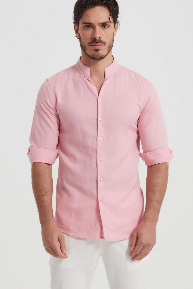 Chemise col châle en lin coupe ajustée