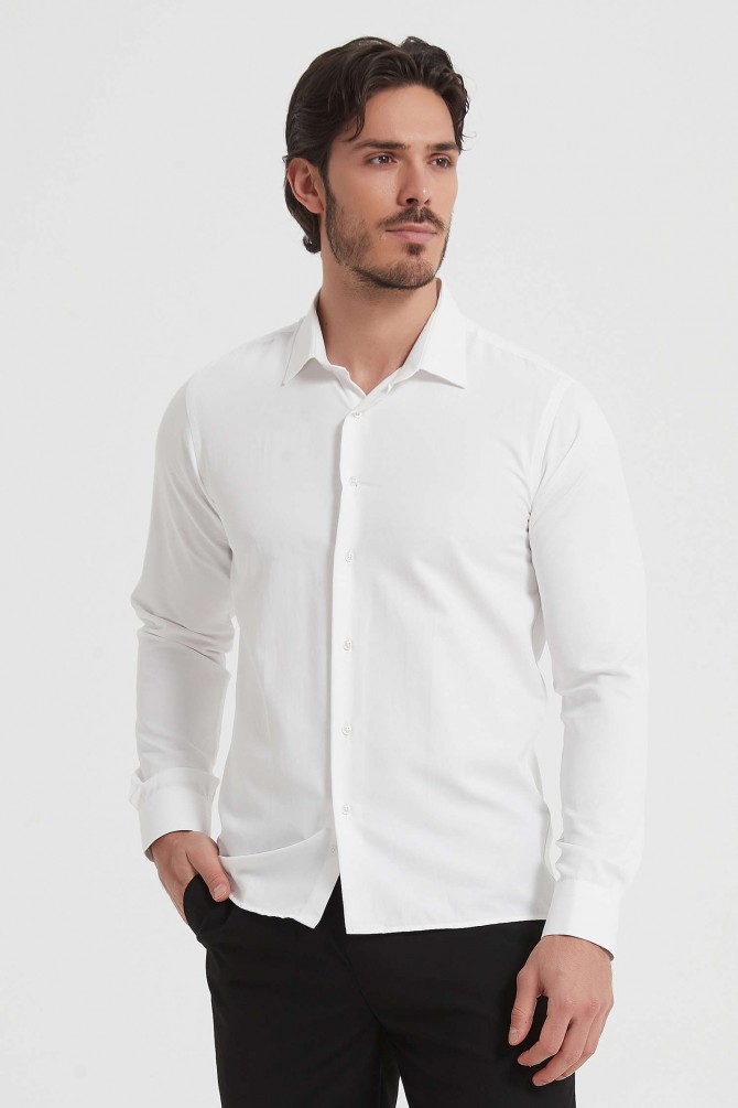 Chemise unie coupe droite effet satiné